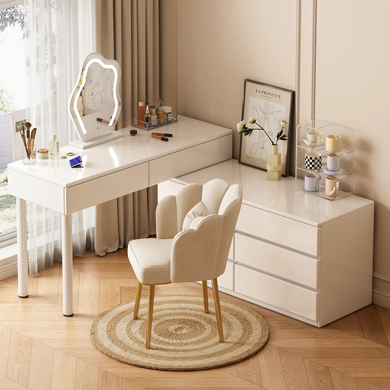 Dormitorio moderno y simple cabina de aire de crema en un pequeño tipo de casa multifuncional retráctil almacenamiento mesa de maquillaje