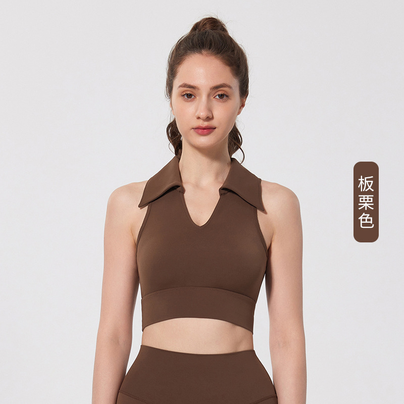 Chaleco deportivo con solapa una taza con cojín de pecho para mujeres correr bra transpirable sin mangas ropa de yoga delgada ropa de fitness