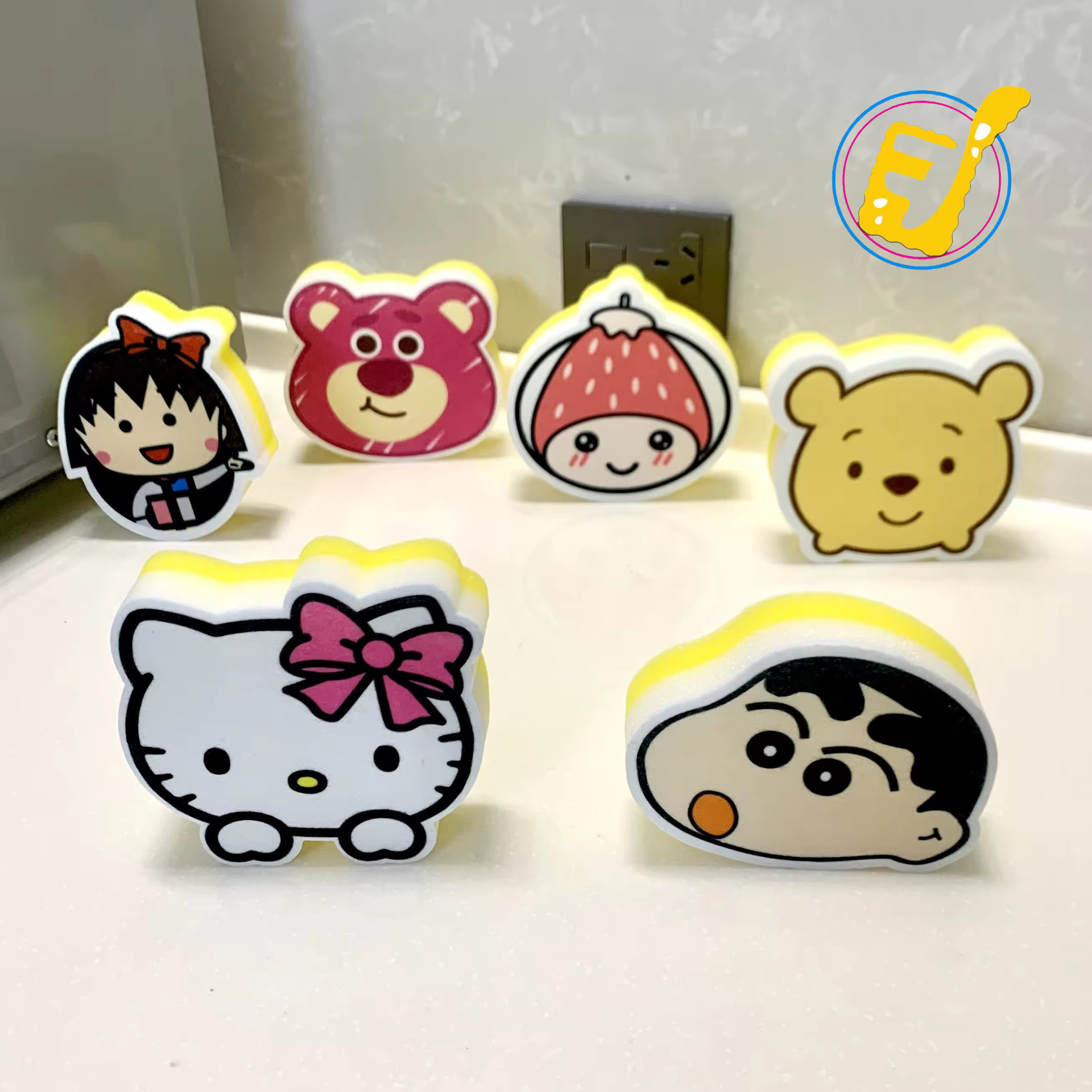 卡通可爱动物形状复合印花无纺布海绵擦厨房洗碗刷锅多功能沐浴海