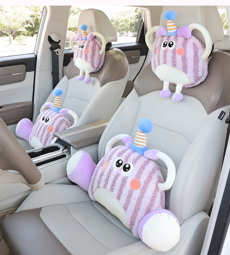 Car Headrest Waist Cushion suit Creative Cushion Cartoon Plush Female Neck Waistrest Car Supplies Headrest