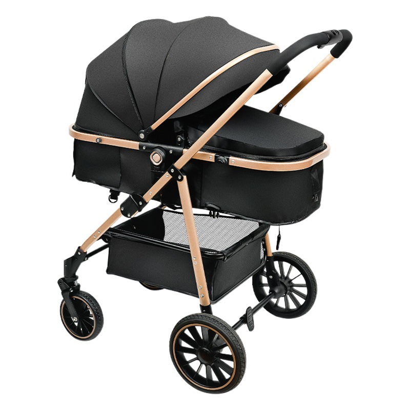 Yinglaier cochecito de bebé ligero plegable reclinable alto paisaje dormir azul revertir cochecito de bebé recién nacido