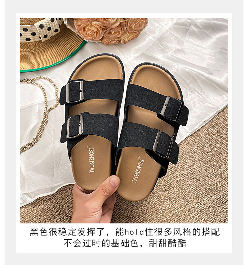 Dép sandal nữ quai ngang khóa đôi đế dày phong cách retro, mang ngoài trời — Màu Kaki, Màu trắng sữa, Màu đen chi tiết 9