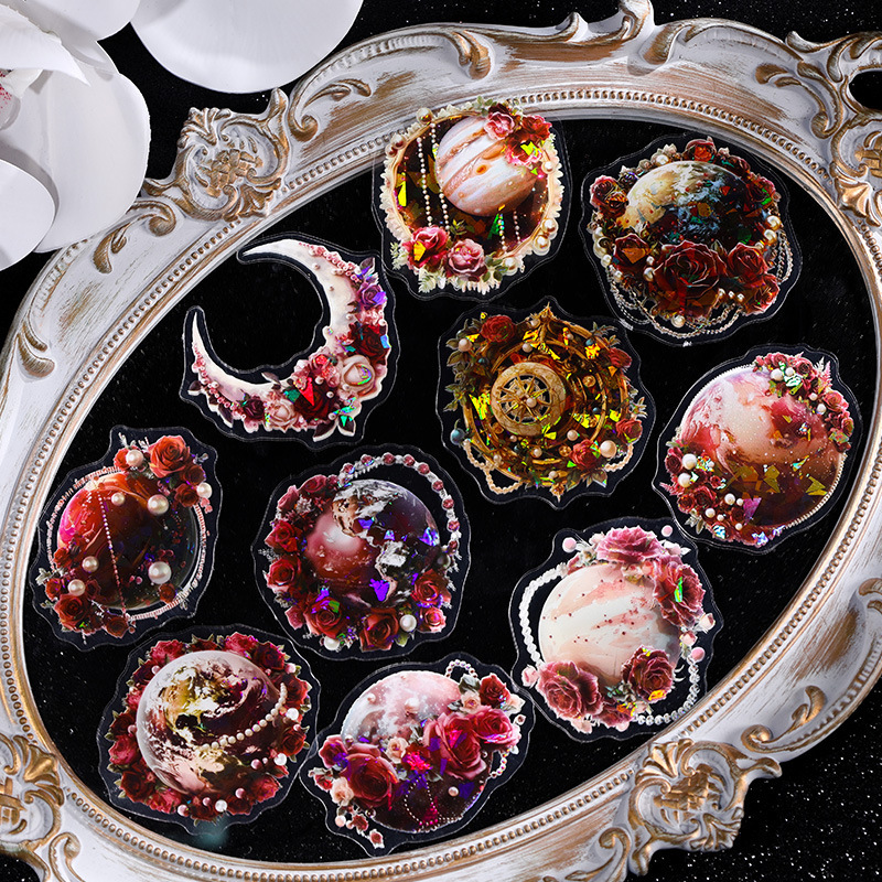 Todo el mundo Huazhang especial aceite láser planetas pegatinas bolsas diy diario pegatinas transparentes pegatinas planetas impermeables