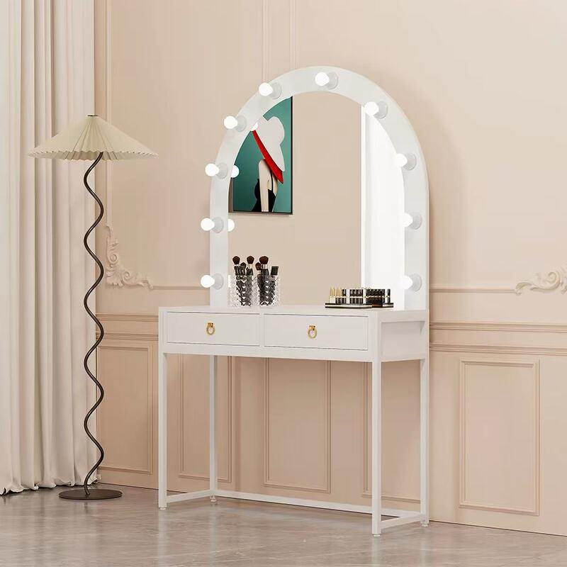 Photo Studio Dressing Table with Lighted Mirror Integrated into the Table, Suitable for Training Schools, Hairdressing Salons, Beauty Salons, and Bridal Gown Shops