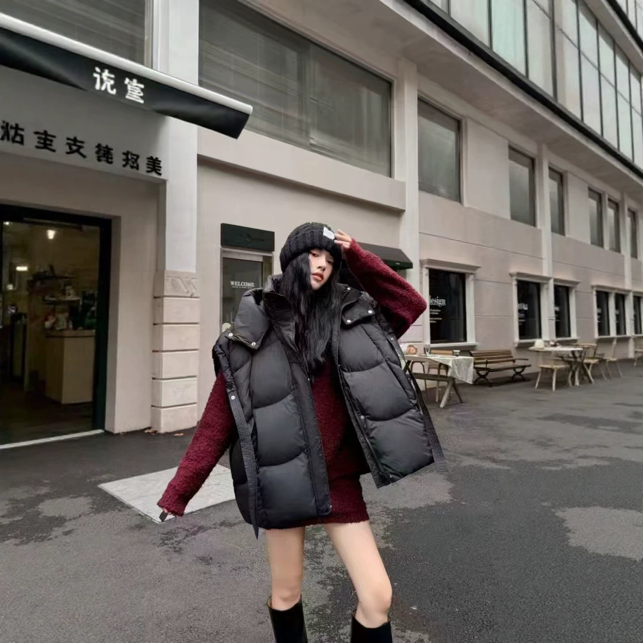 2026 Autumn/Winter Mid-Length Warm Women's Versatile Outdoor Puffer Vest with Hood, European and American Style, Oversized, Thickened