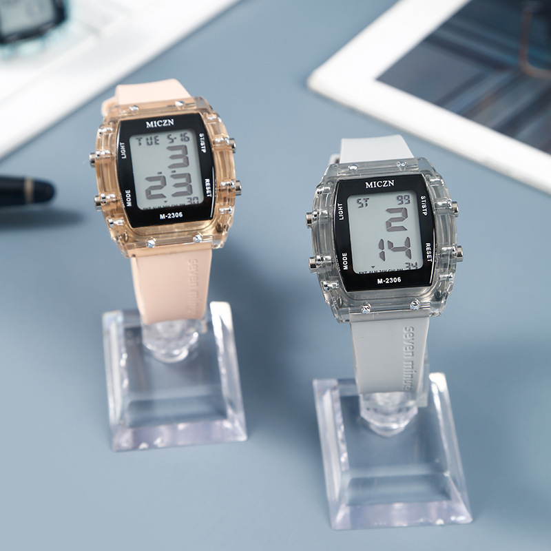 Ins transparent electronic watch sports outdoor appearance digital multifunctional waterproof stopwatch square watch a generation of hair