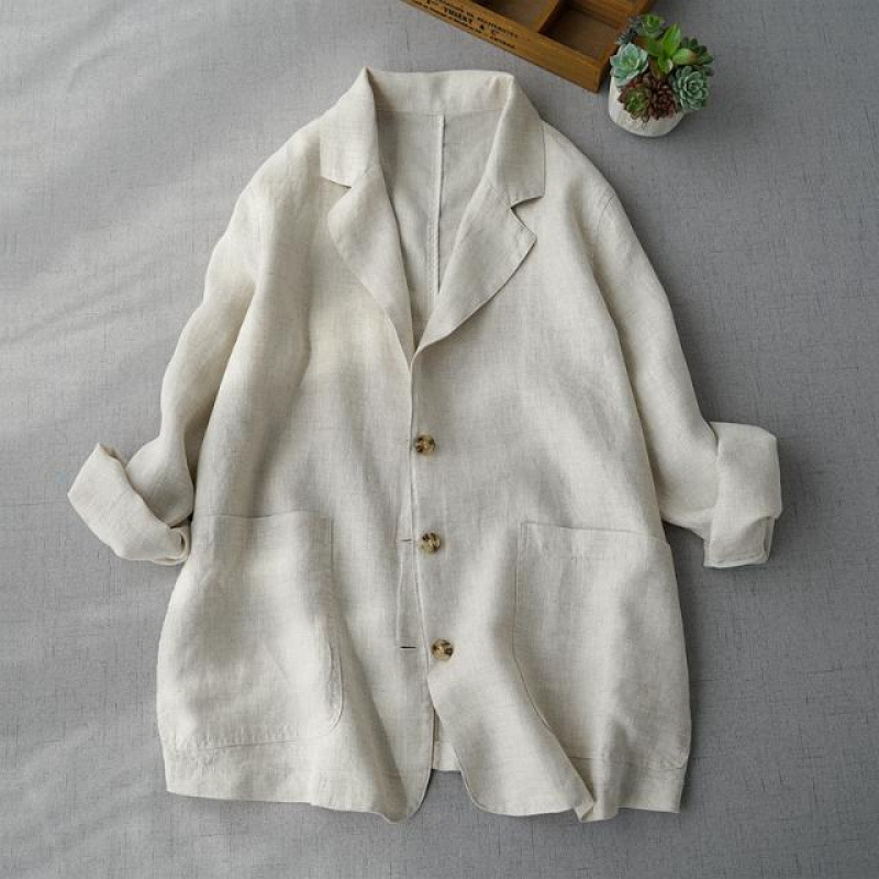 New Comfortable Linen Suit Thin Jacket Women's Spring New Loose Women's Clothing Simple Casual Versatile Linen Material