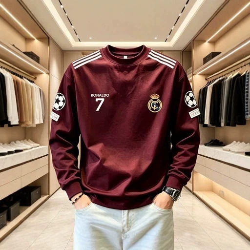 Sports C Ronaldo No. 7 printed sweatshirt, men's long-sleeved pullover, round neck, white, trendy autumn sweatshirt, T-shirt, base layer