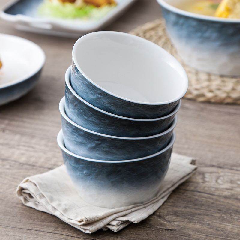 INS Nordic tazón de arroz de cerámica creativa vajilla de hotel combinación hogar plato de inmersión patrón de piedra hornear tazón para hornear binaural placa cuadrada