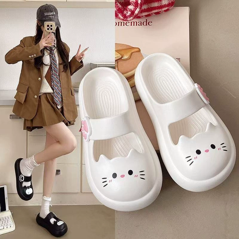 Baotou Croc Shoes, женские милые тапочки Мэри Джейн с бургером, домашние мягкие летние сандалии в клетку для домашнего использования