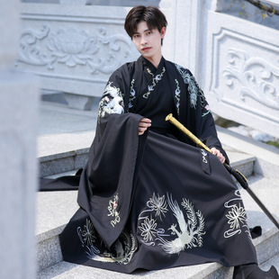 Chinese style black plus size men's ancient style hanfu large sleeve shirt coat Wei Jin style male student graduation ancient costume suit
