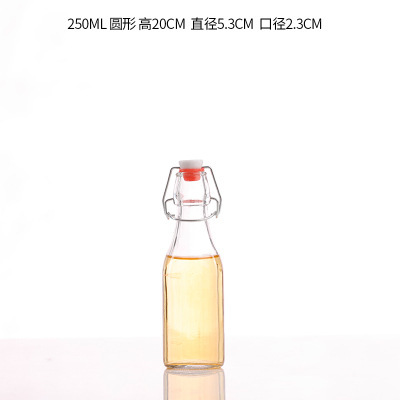 Bloquear botella de vidrio transparente redonda hebilla cuadrada botella de vidrio jugo botella de vino enzima botella de vino de cerveza casera botella de vino blanco botella vacía