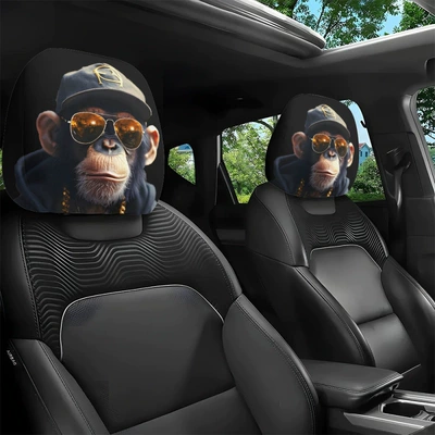 Universal seat cover available for dropshipping; we can create designs - hip-hop-sunglasses-monkey-double-sided-printing-2-pack