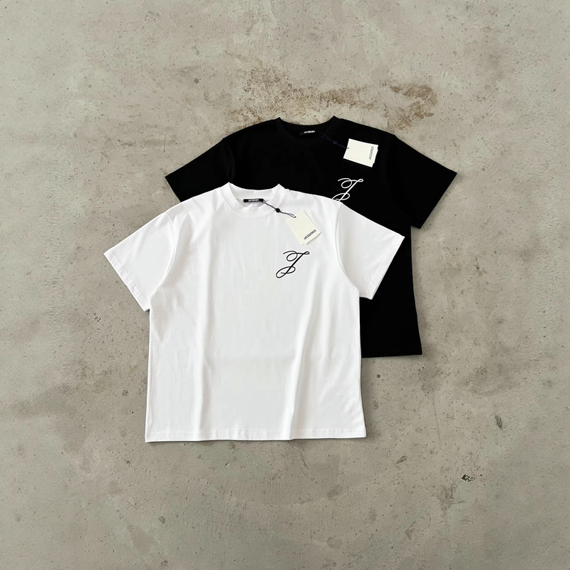 2026 European and American Trendy Brand Jacquemus Large J Letter Embroidered Cursive High-Weight Short-Sleeve T-Shirt Direct from Manufacturer