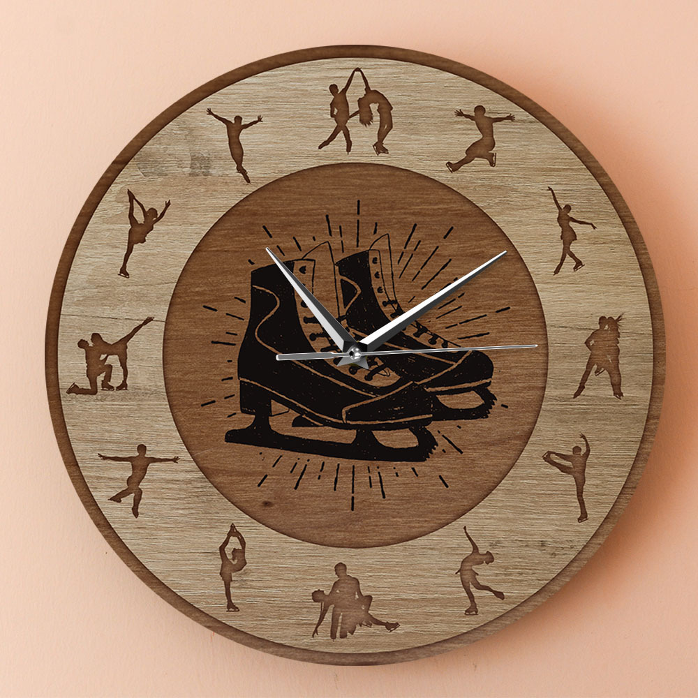 Ice Skates Ice Sports Character Silhouette ‌ Wall Clock Figure Skating Clock Home Living Room Decoration Wall Clock Cross-Border
