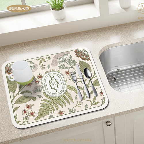 Small fresh plant and flower washbasin insulated, water-absorbent, non-slip, easy-care insulation mat, kitchen countertop drain mat
