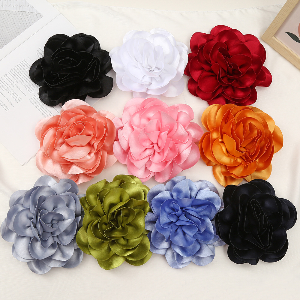 亮面绸缎胸花服饰配件山茶花辅料手工布艺 花朵DIY胸花胸针饰品批