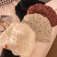 手工钩花包头帽子女款秋冬季甜美可爱保暖复古针织套头帽堆堆冷帽