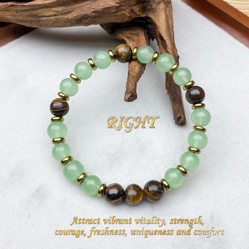 Temu Xiyin Tk Cross-Border Popular Bracelet Green Glass Tiger Eye Stone Stitching Bracelet Attracts Vitality and Freshness
