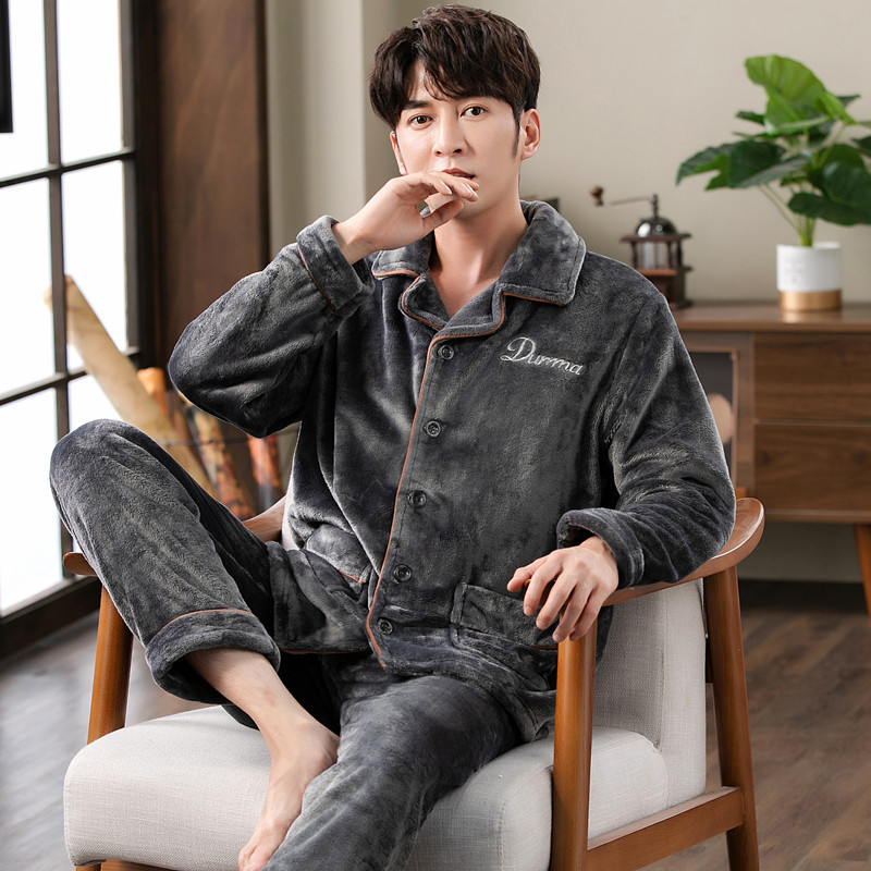 Otoño y invierno engrosado pijamas de terciopelo de coral para hombres invierno de franela para hombres primavera y otoño ropa para el hogar para hombres