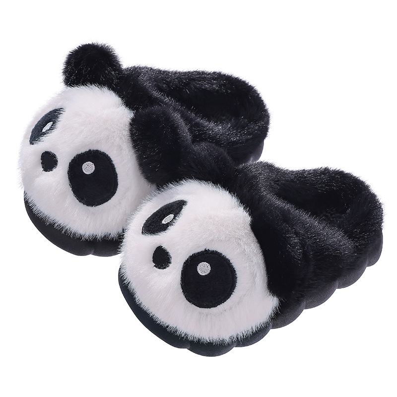 Panda zapatillas de algodón de invierno para niños y niñas, calentamiento y pelusa, zapatos de algodón para padres e hijos lindos para niños