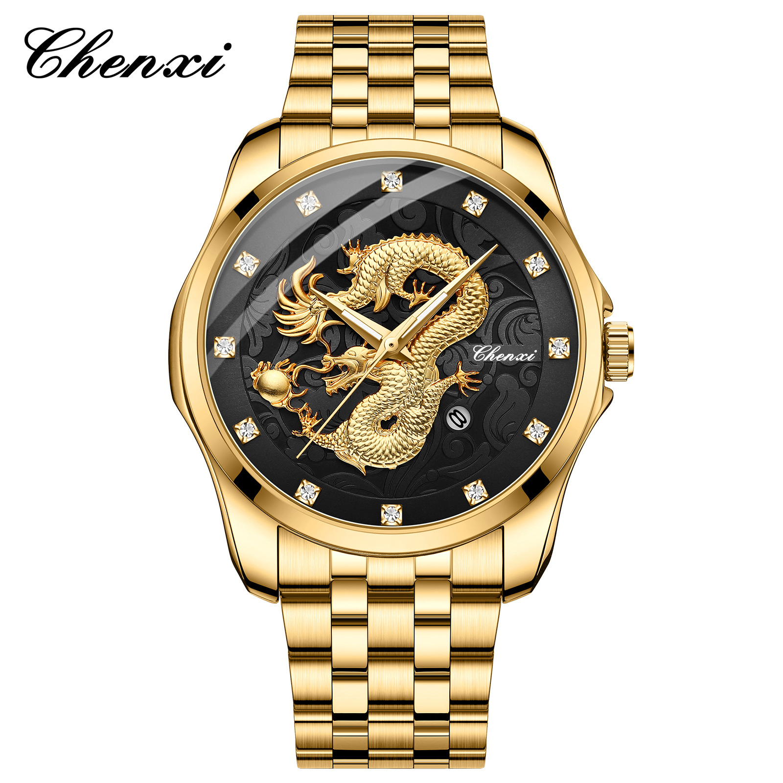 Dragon Totem Relief Calendar Waterproof Men's Watch Dawn Chinese Style Wrist Watch Steel Band Cross-border Explosions Men's Business Watch