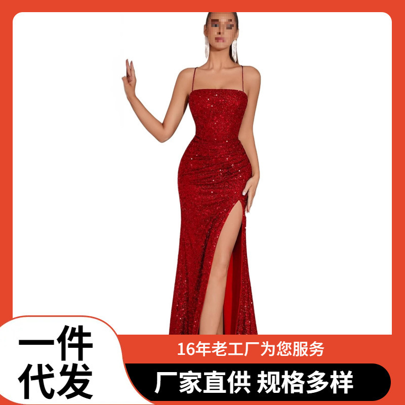 2025 New Cross-Border Elegant Evening Dress Party Long Formal Red Banquet Prom Sequin Lace Women 2025 New Cross-Border Elegant Evening Dress Party Long Formal Red Banquet Prom Sequin Lace Women
