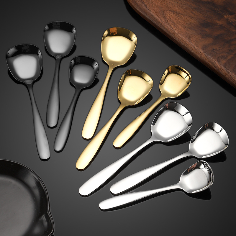 304 stainless steel square head flat bottom spoon, thickened Chinese ingot spoon, dessert spoon, student ice cream spoon