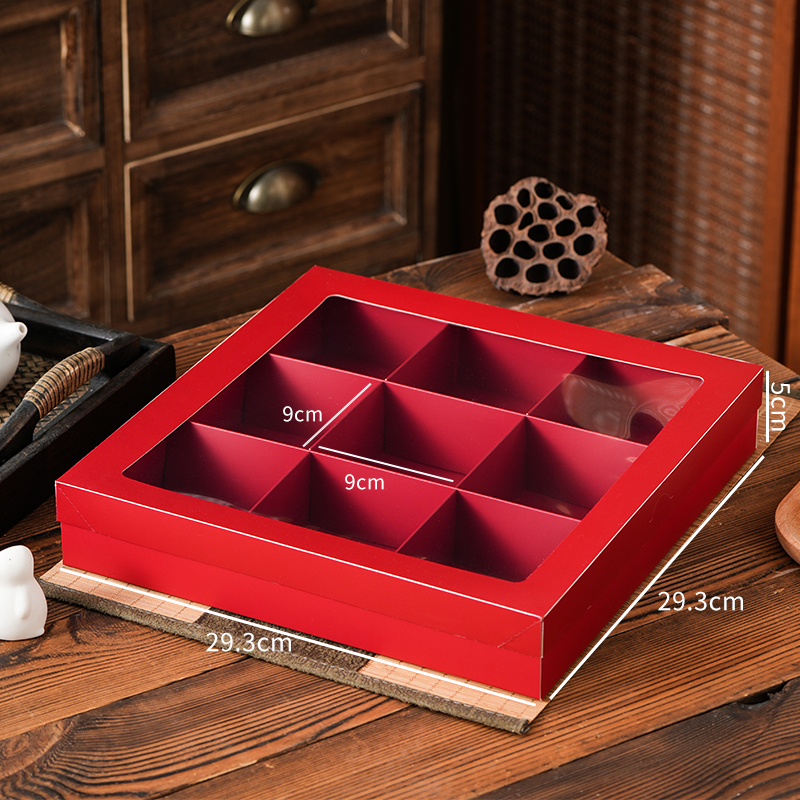 Caja de pastel de luna roja Jiugongji caja de regalo transparente pasteles chinos postre pastel de punto occidental caja de regalo de dulces