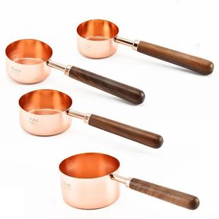 Cross-Border Rose Gold Wooden Handle Baking Scale 8-Piece Set Measuring Spoon Manufacturer Wholesale Walnut Gold-Plated Measuring Cup Measuring Spoon