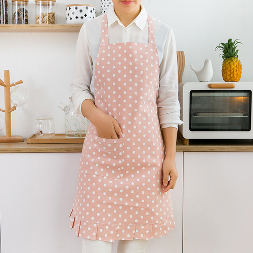Dot Apron Cute Japanese Style Home Use Neck Hanging Breathable Fanny Pack Kitchen Waterproof Oil Proof Workwear for Women Fashion Apron