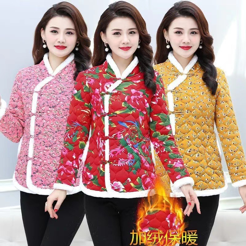新款网红棉袄女中国风民族风加绒棉衣加厚加绒盘扣秋冬棉服妈妈装
