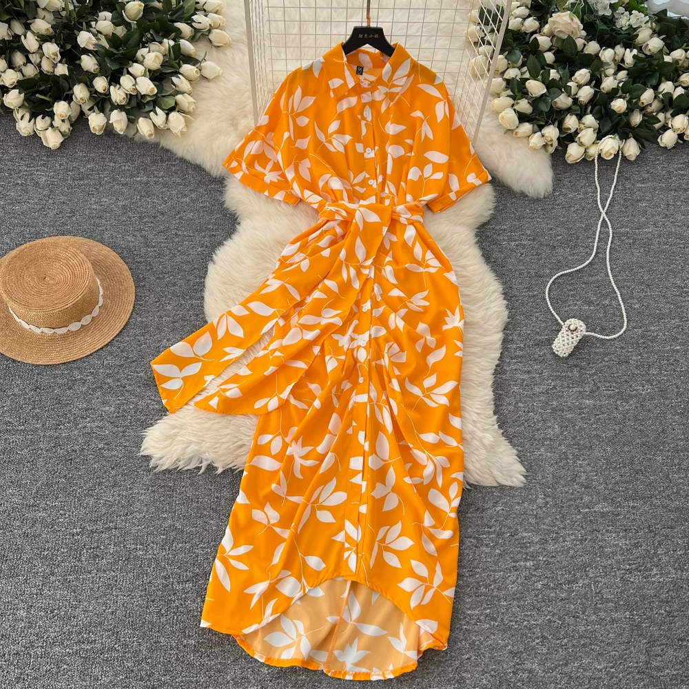 Легкое роскошное европейское и американское платье с вырезом Polo, женское осеннее поясе, талия, однобортный дизайн, темпераментное длинное платье