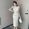 Split buttocks wrapped long skirt with Chinese style button knit style sleeveless new Chinese qipao dress