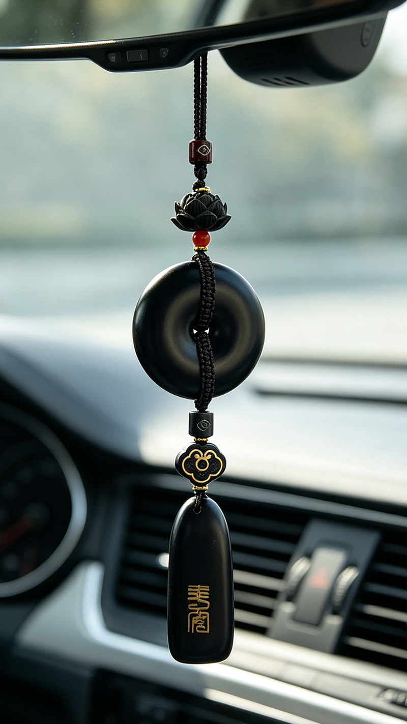 2026 New Model Car Pendant Sandalwood Peace Buckle Car Hanging Ornament High-End Rearview Mirror Interior Decoration