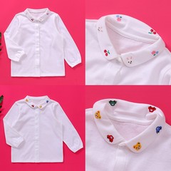 miki童裝 春秋新款男女童卡通熊兔長袖襯衣內搭t恤一件代發