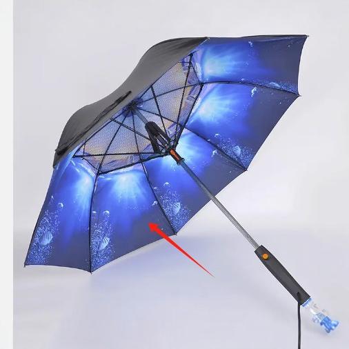 Creative Umbrella Power Bank Fan Umbrella Long Handle Black Tape Uv Protection Sunny Umbrella with Fan and Spray Sunshade