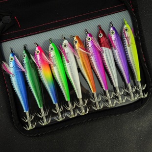 Luminous Wood Shrimp Squid Hook Sea Fishing Luya Bait Simulation Shrimp Laser uv Horizontal Shrimp 10 Color Set