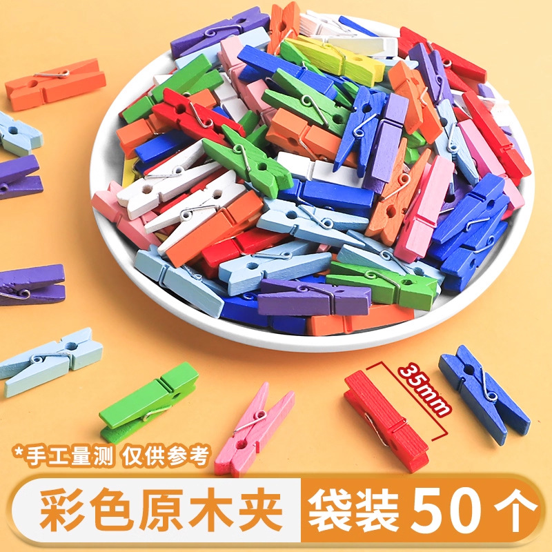 Fábrica al por mayor color de madera mano foto clip de madera de color 100 etiquetas de cuerda de cáñamo clip de madera