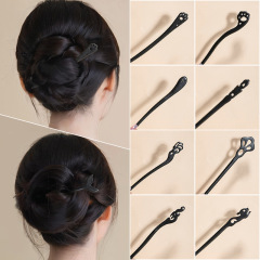 古代風の木製簪、水磨きされた黒檀風の簪、シンプルなヘアアクセサリー、古代風の髪飾り、女性用
