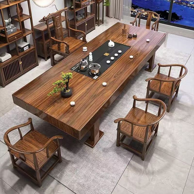 Jm Solid Wood Large Board Tea Table and Chair Combination Chinese Style Home Tea Table Tea Making Office Log Coffee Table All in One Set