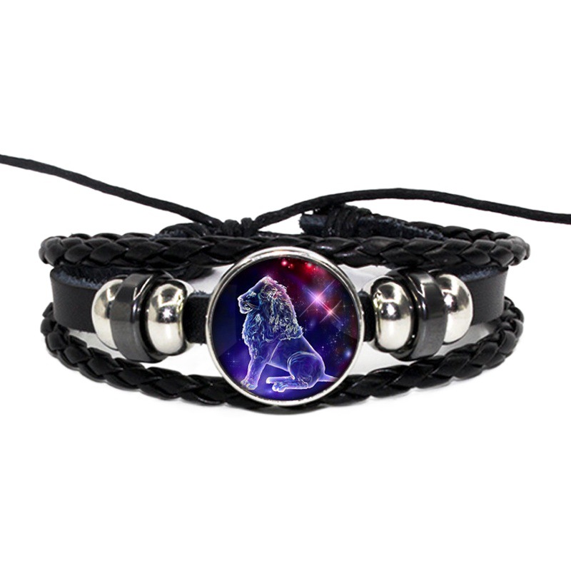 AliExpress deseo transfronteriza joyería vintage cuero cuerda tejida combinación tiempo joya pulsera doce constelación conjunto completo Q