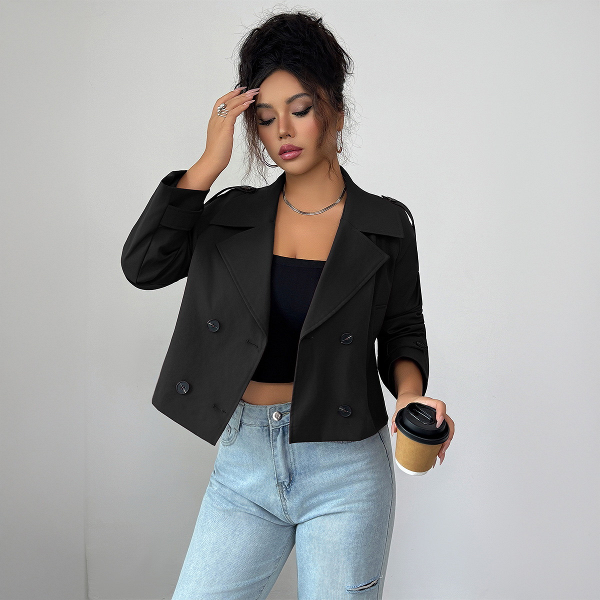 Women's Clothing Long Sleeved Jacket Vest Coat Casual Simple American Style Autumn Winter Clothing_voghion.com