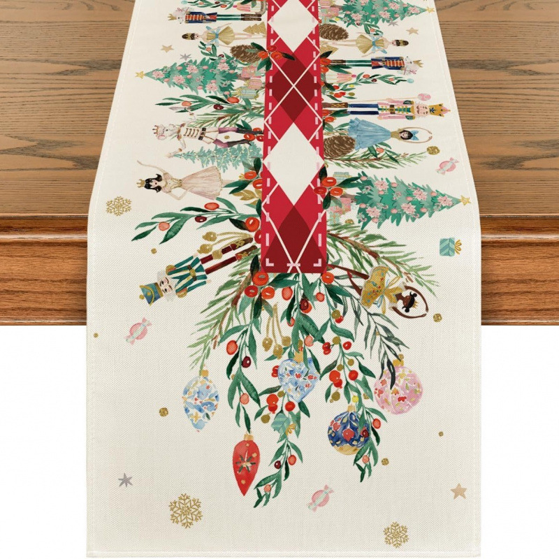 クロスボーダー Amazon クリスマスパーティー装飾テーブルフラグ雪だるまクリスマスツリーデザインホームキッチンプリントテーブルクロス|undefined