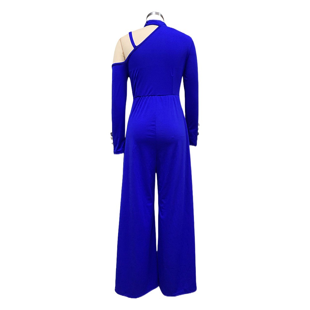 ON01404 en stock transfronterizo 2023 nuevo color sólido manga larga fuera del hombro elegante Fiesta de las mujeres mono de pierna ancha