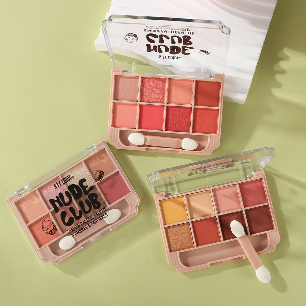 s.f.r color fábrica de venta directa de maquillaje mate perlada ocho colores sombra de ojos disco con cepillo maquillaje al por mayor