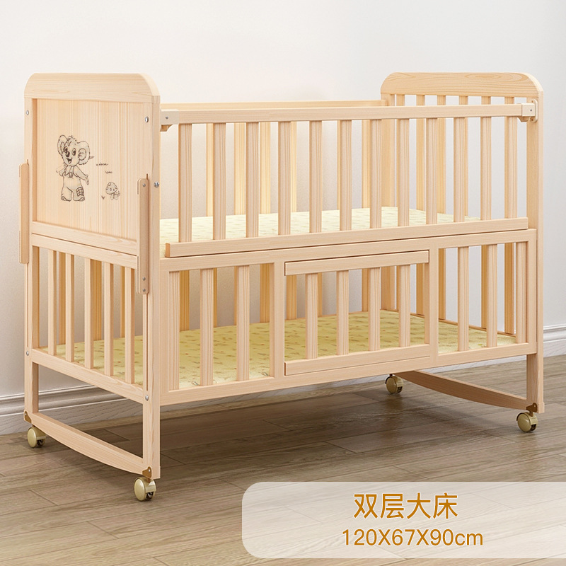 Bebé cuna de madera maciza sin pintura bebé BB cuna multifuncional niños recién nacido cama de costura móvil