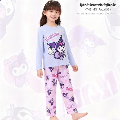 Children's Sleepwear Girls Spring and Autumn Season Children's Home Clothes Medium and Large Children Cartoon Summer Long Sleeve Long Pants Home Clothes Set