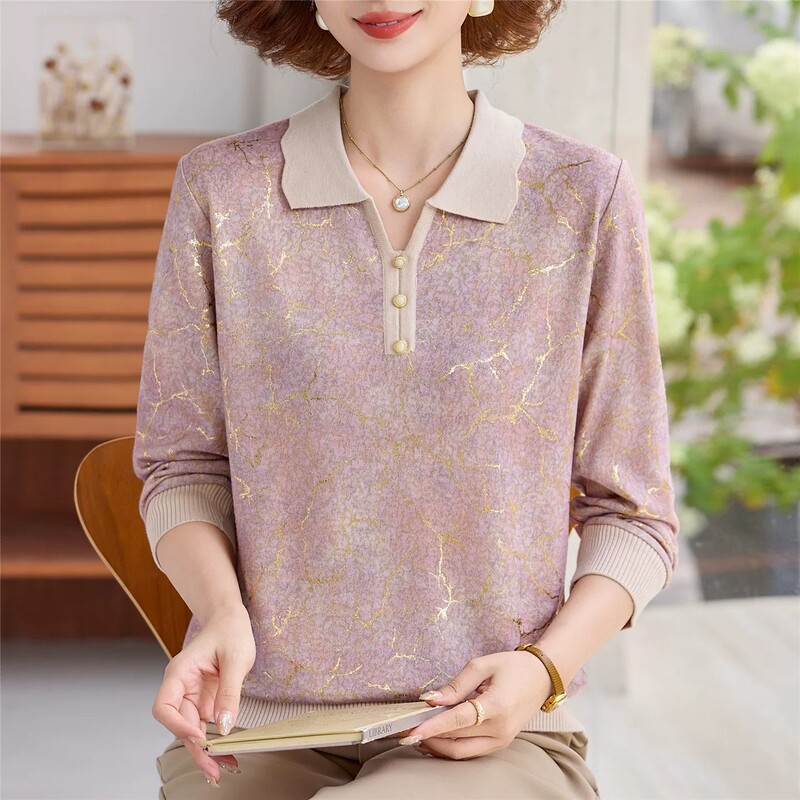 New style casual long-sleeved T-shirt for mothers, middle-aged women's spring and autumn wear, suitable for ages 40-50, outerwear, and base layer for middle-aged and elderly women New style casual long-sleeved T-shirt for mothers, middle-aged women's spring and autumn wear, suitable for ages 40-50, outerwear, and base layer for middle-aged and elderly women