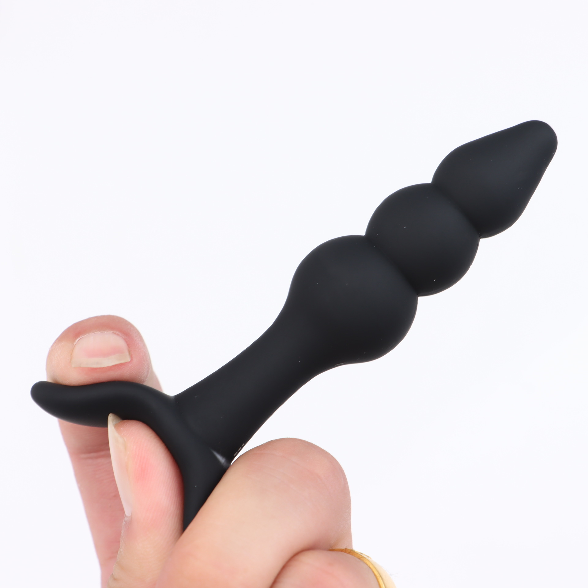 Silicone Small Three-Bead Anal Plug, Black Manual Anal Beads for Adult Use — detail image 10